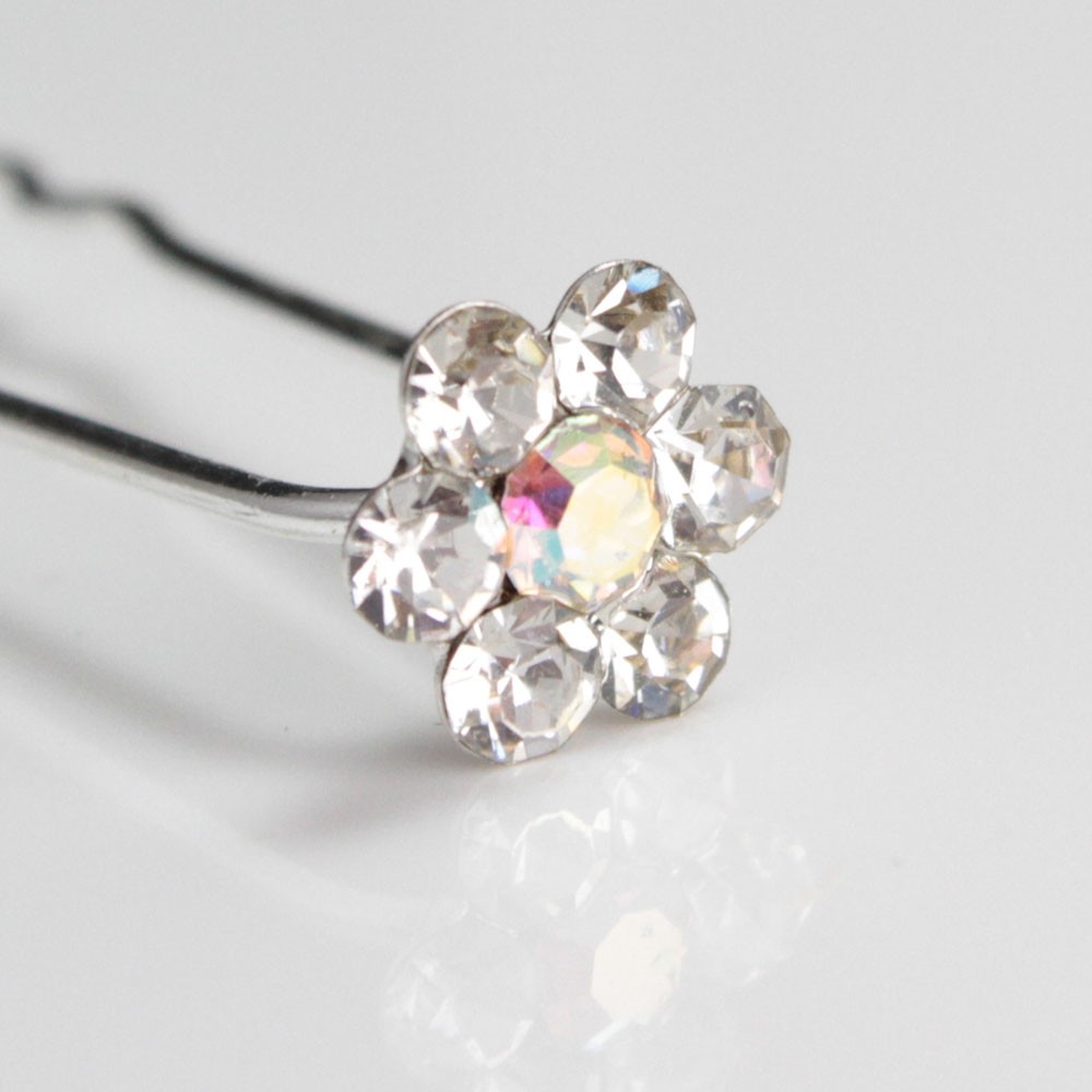 1 Silver Swarovski Rhinestone Element Flower Bridal Wedding Hair Pin