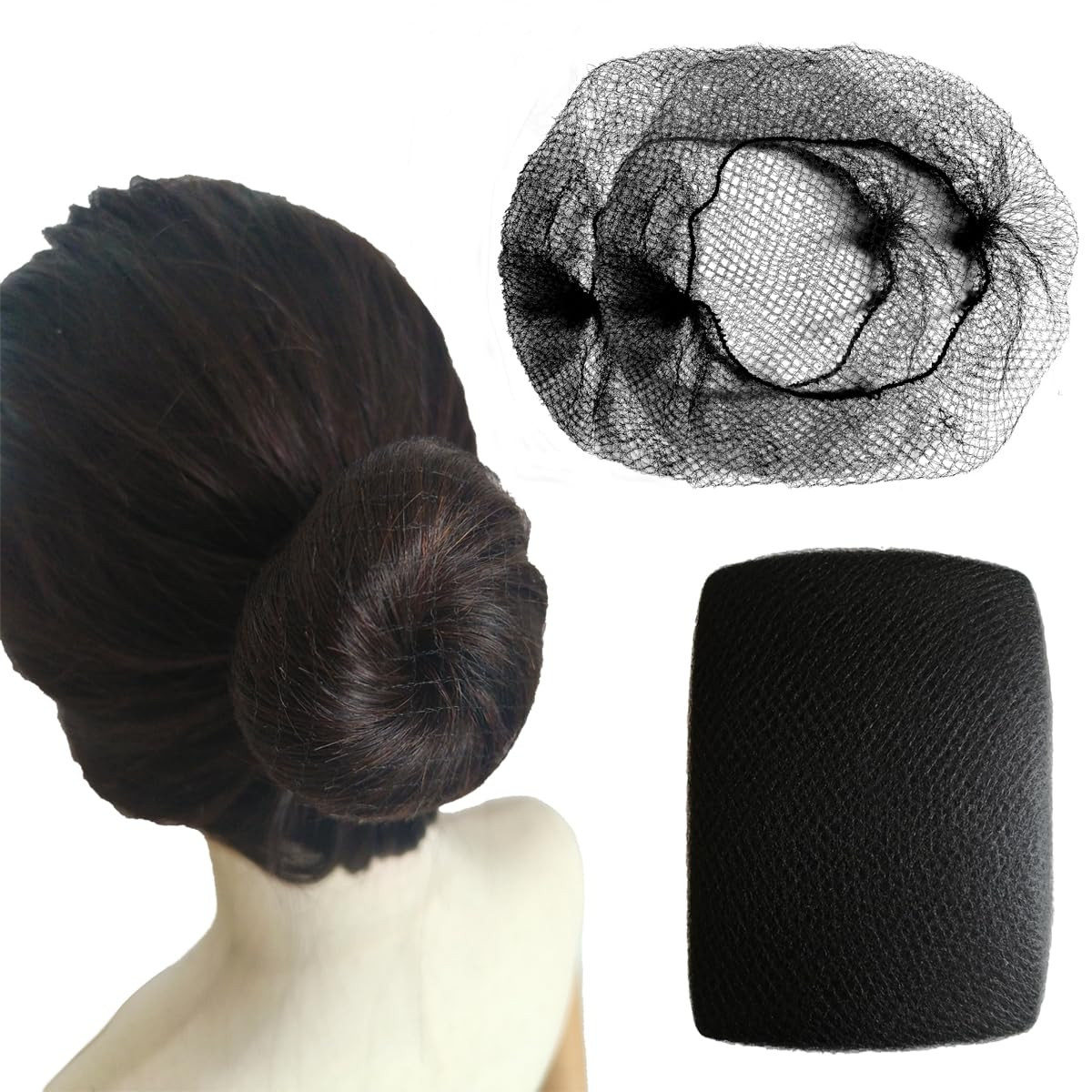 Hair Net, 60 Pcs Invisible Nylon Hair Nets for Women and Men, 24 Inch (Black)