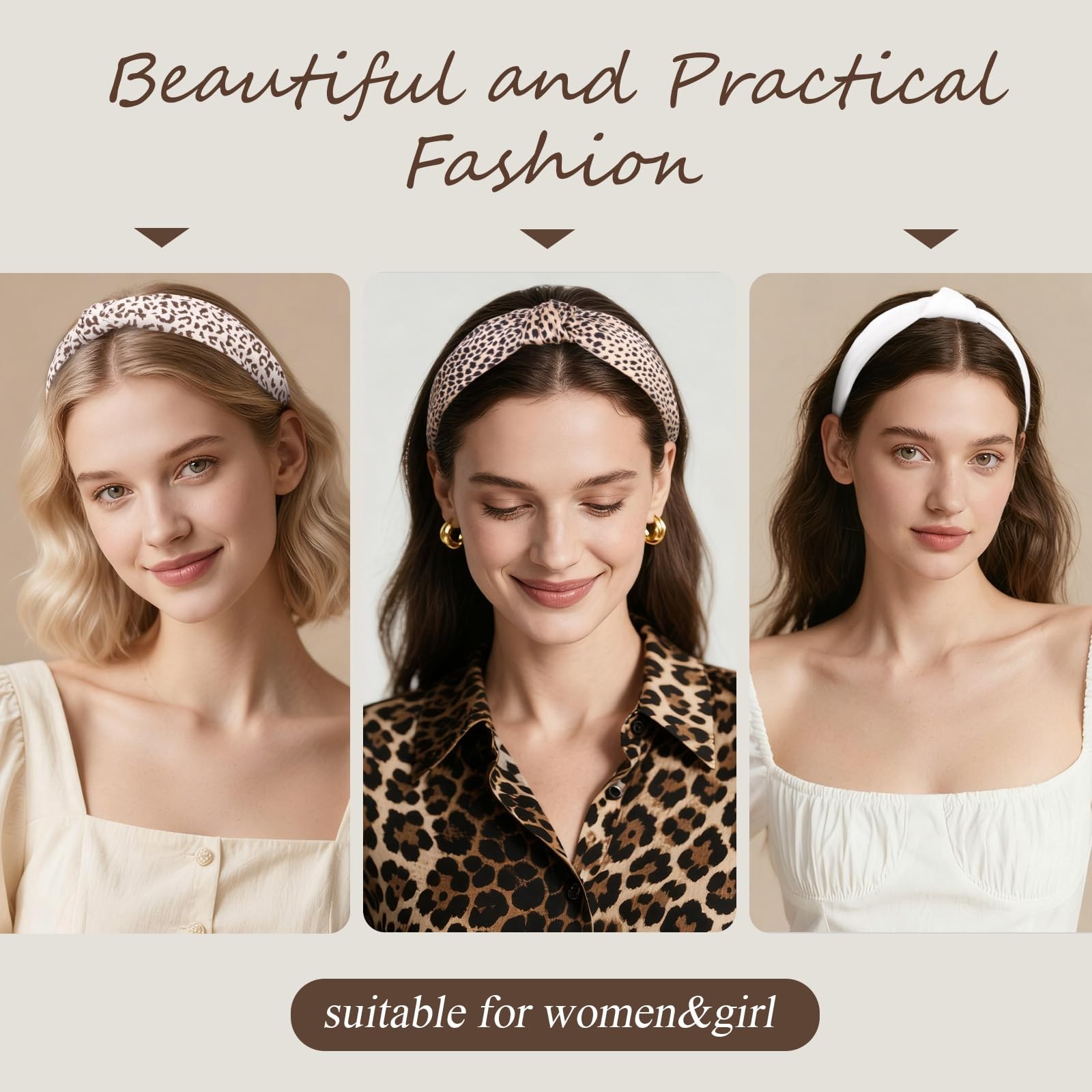 6 PCS Knotted Headbands For Women Leopard Print Solid Wide Hair Bands