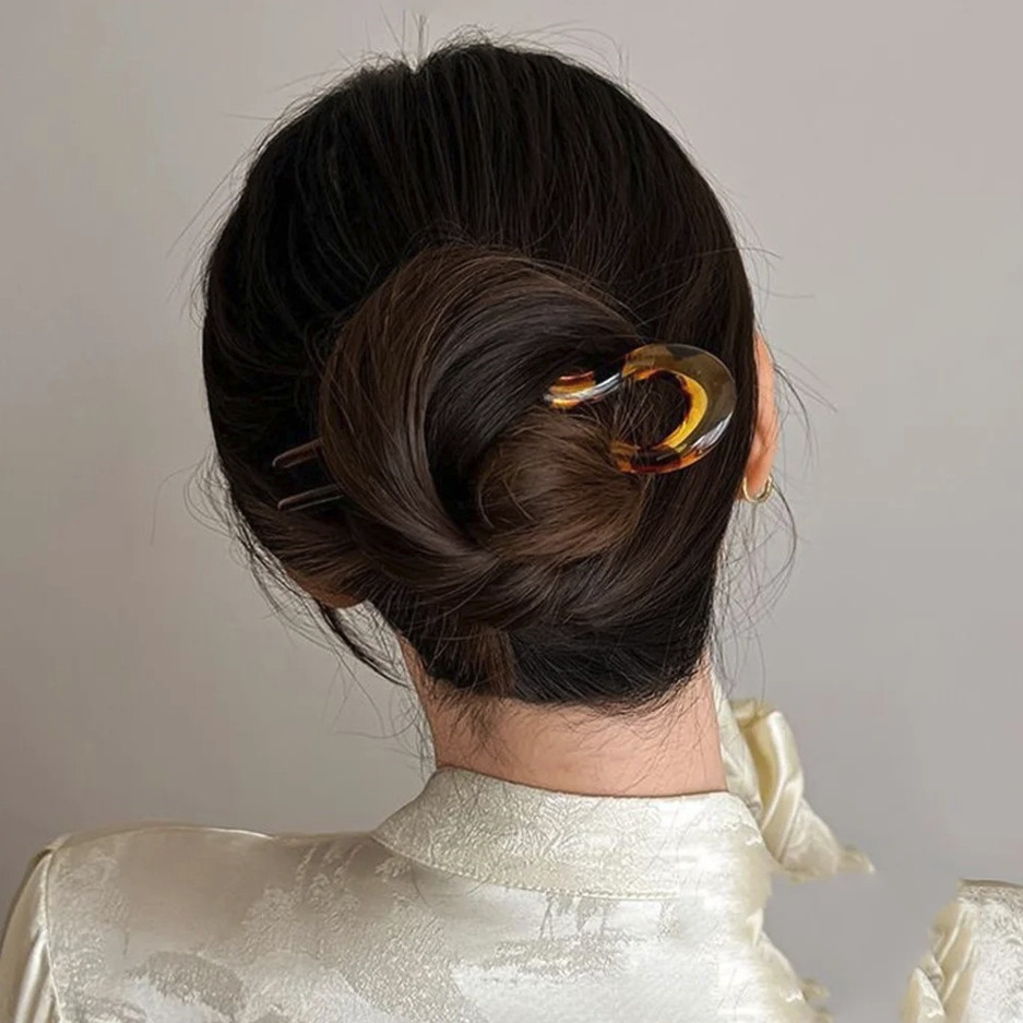 U-Shaped Hair Fork Tortoiseshell Acrylic Hair Stick Clip – NEW