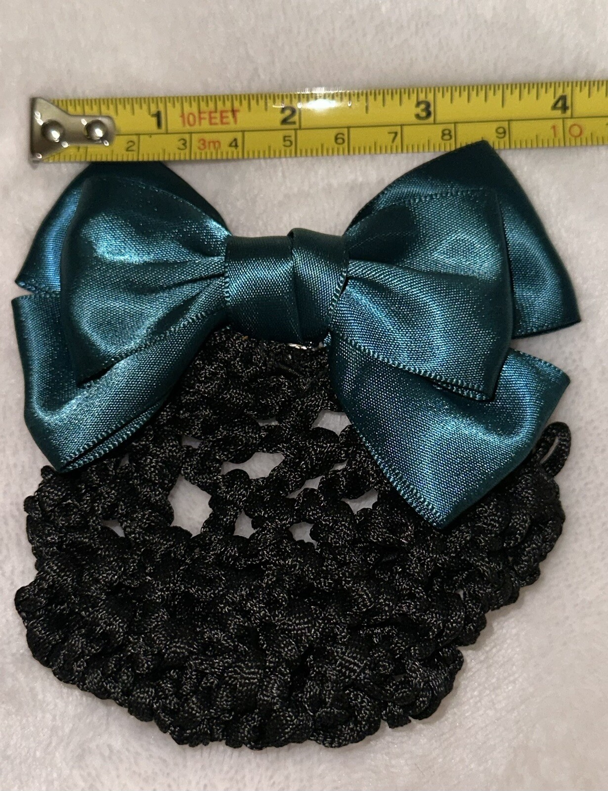 Womens Girls Dark Teal Blue Black Crochet Hair Bow Bun Cover Snood Hair Net