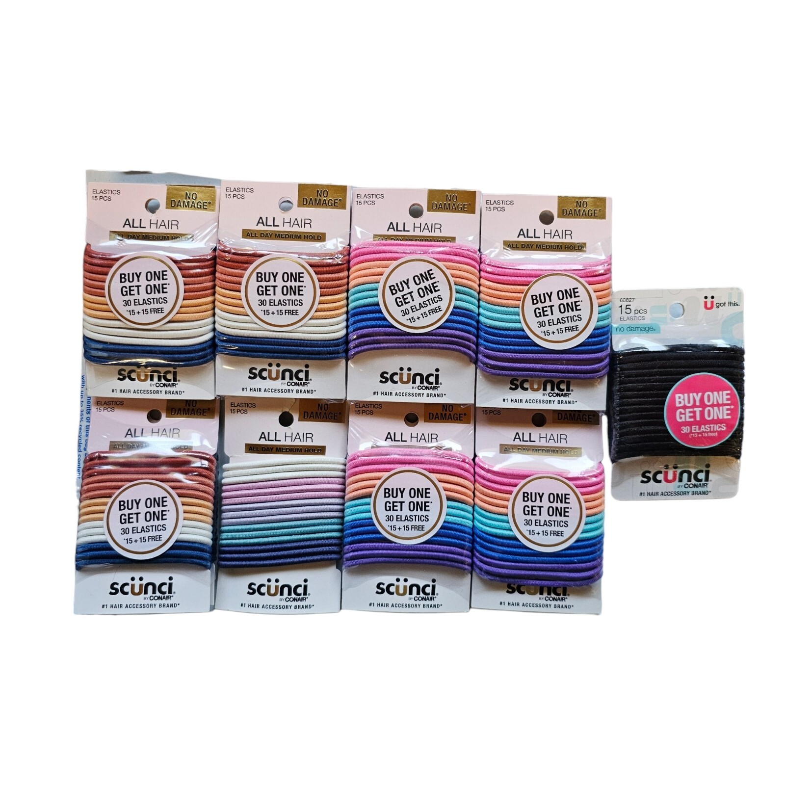 9 Scunci No Damage Elastics Hair ties All Day Medium Hold 255 Total