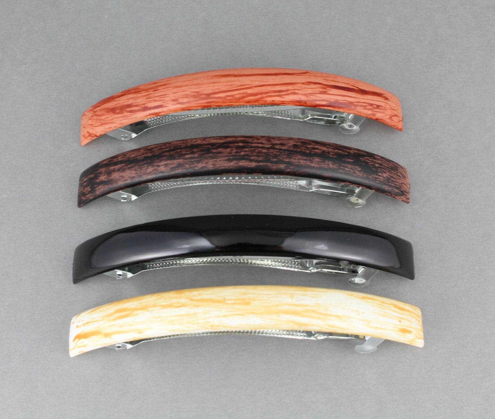 Black thin skinny narrow rectangle barrette hair clip 4.5″ long