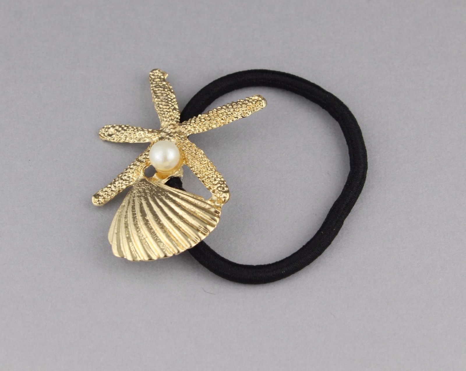 Gold starfish ponytail holder cuff gold hair tie pony tail star fish sea shell