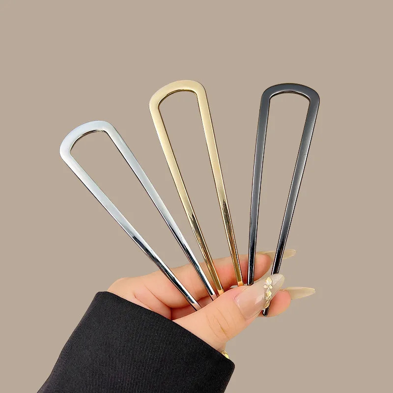 U-Shaped Hair Fork Fashion Alloy Hairpin Gold Silver Black Color Metal Hairpin G