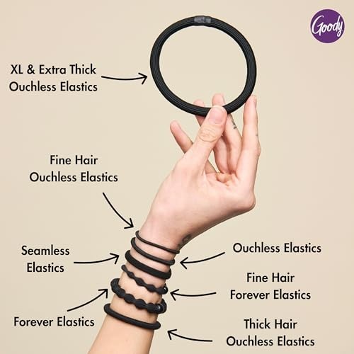 Goody Ouchless Forever Hair Elastics, 10 Ct, Black, Damage-Free Bands, 3X Strong