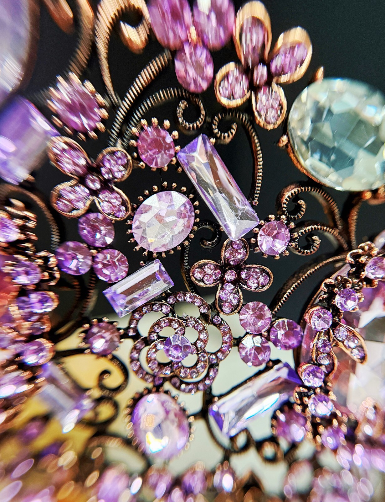 Vintage Handmade Crown, Lavender Crystal Crown, Victorian Tiara, Copper Crown