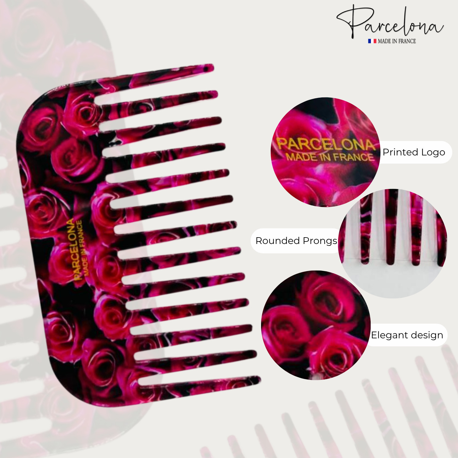 Parcelona Wide Tooth French Detangling Comb – Cellulose Acetate Hair Comb for