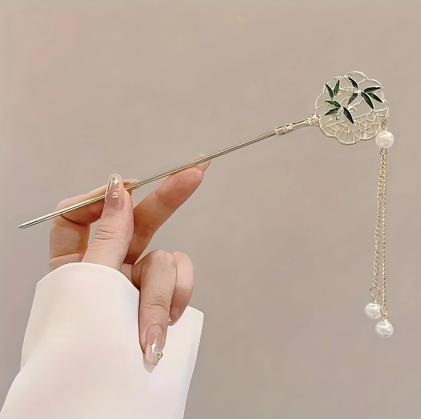 1pcs Elegant Chinese Style Tassel Hairpin – Traditional Floral Design Hair Stick