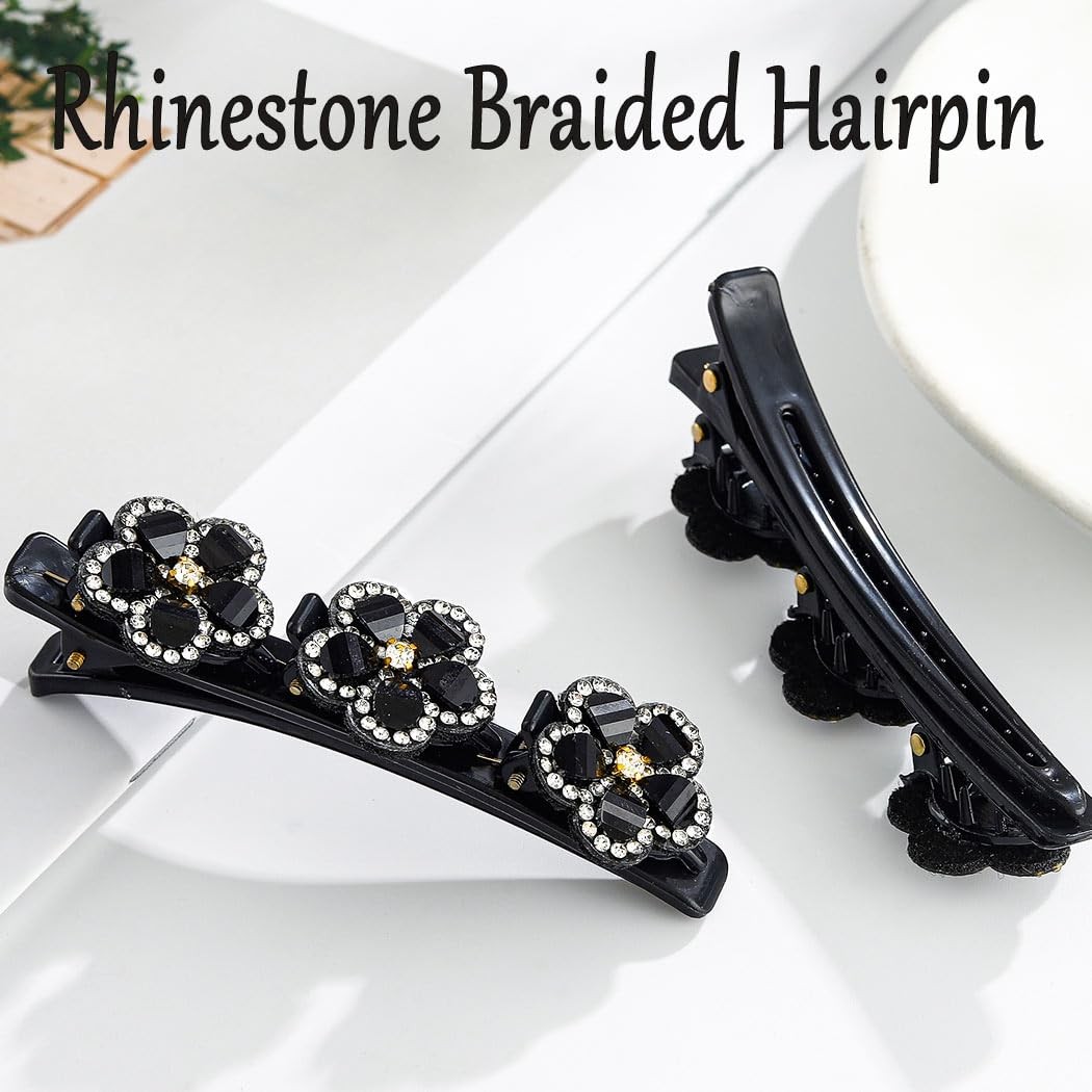 Outyua Braided Hair Clips Sparkling Crystal Stone Braided Hair Clips for Wome…