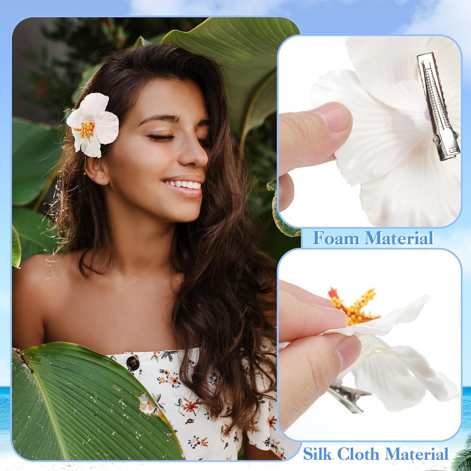 Hawaiian Flower Hair Clips 10 Pcs for Women, Plumeria Hibiscus Hair Accessories