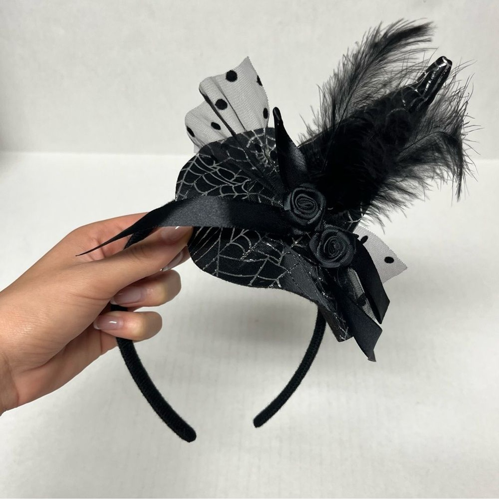witch hat Halloween headpiece feather lace fascinator gothic witchcore cosplay