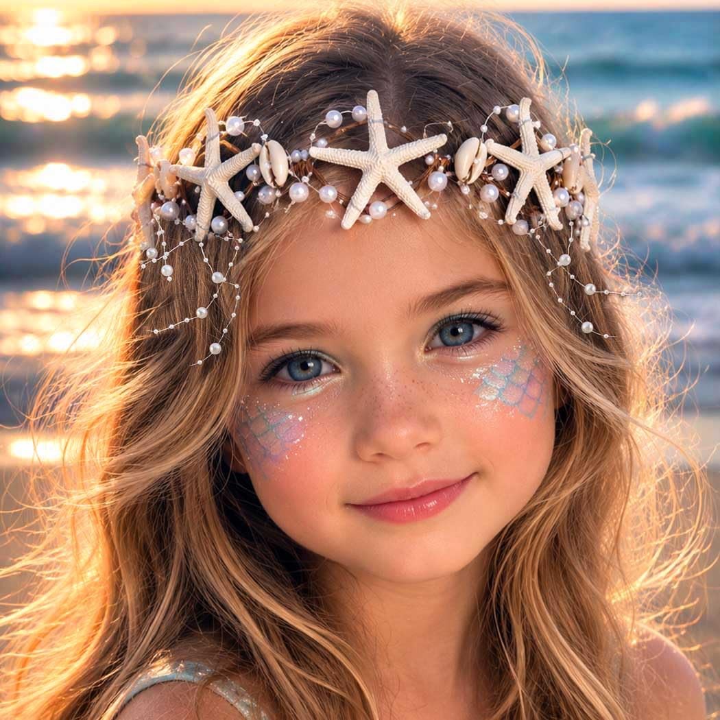 CASDRE Starfish Mermaid Headband Seashell 1 Count (Pack of 1), White,Brown