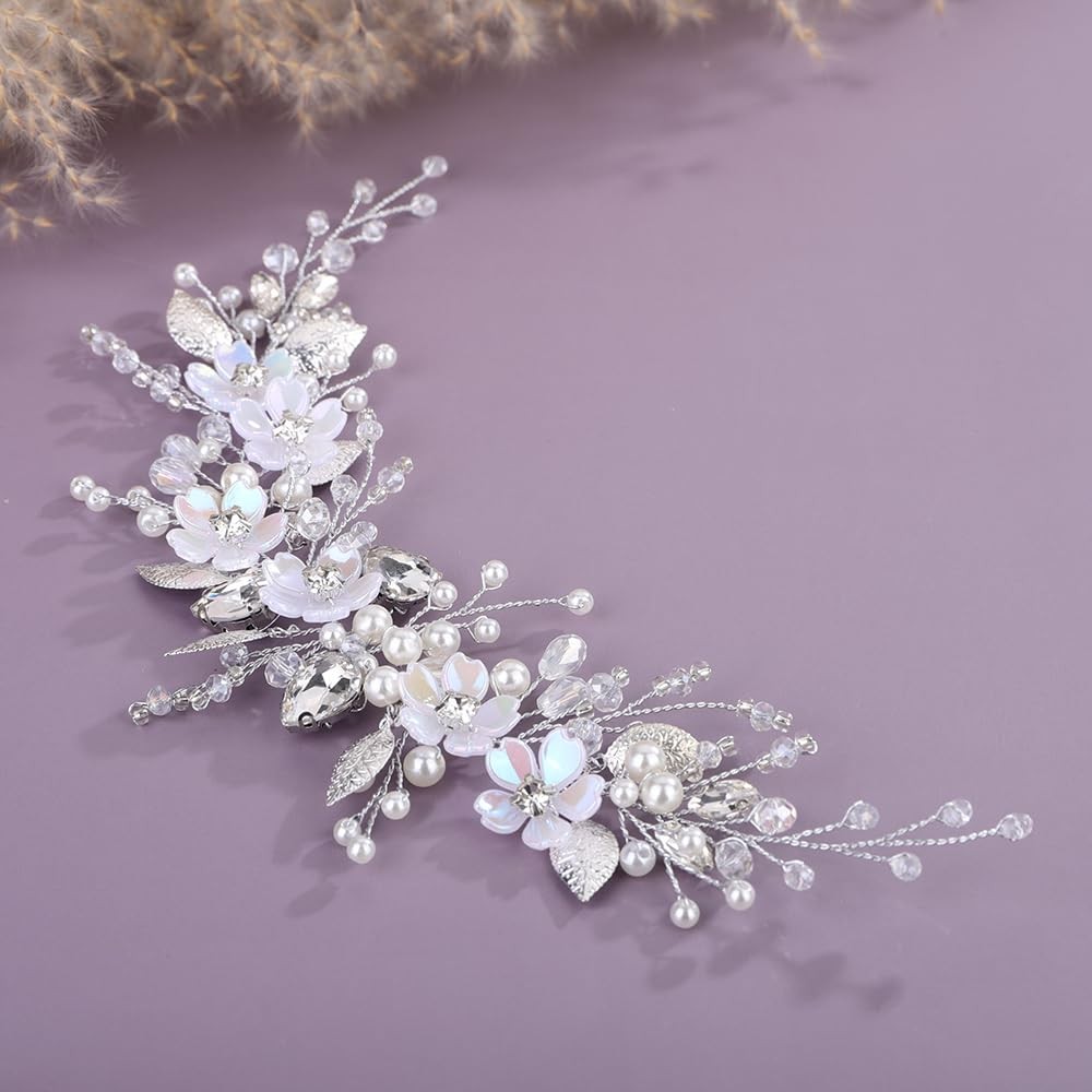 Flower Bride Wedding Hair Vine Leaf Crystal Pearl Teardrop Rhinestone Headband