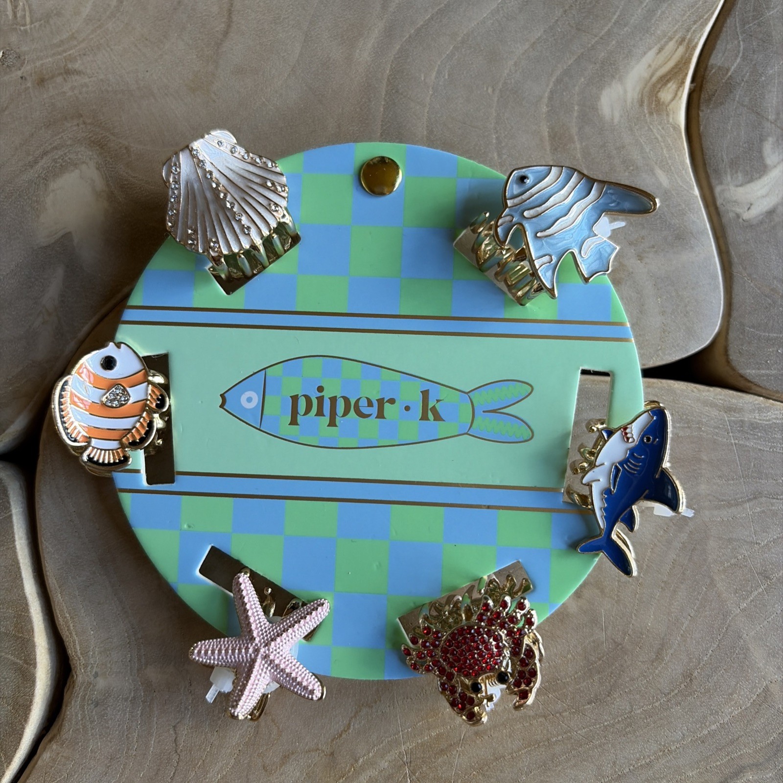 Piper K Ocean Sea Life Hair Clip Fish Shark Starfish Shell Crab Enamel 6pc