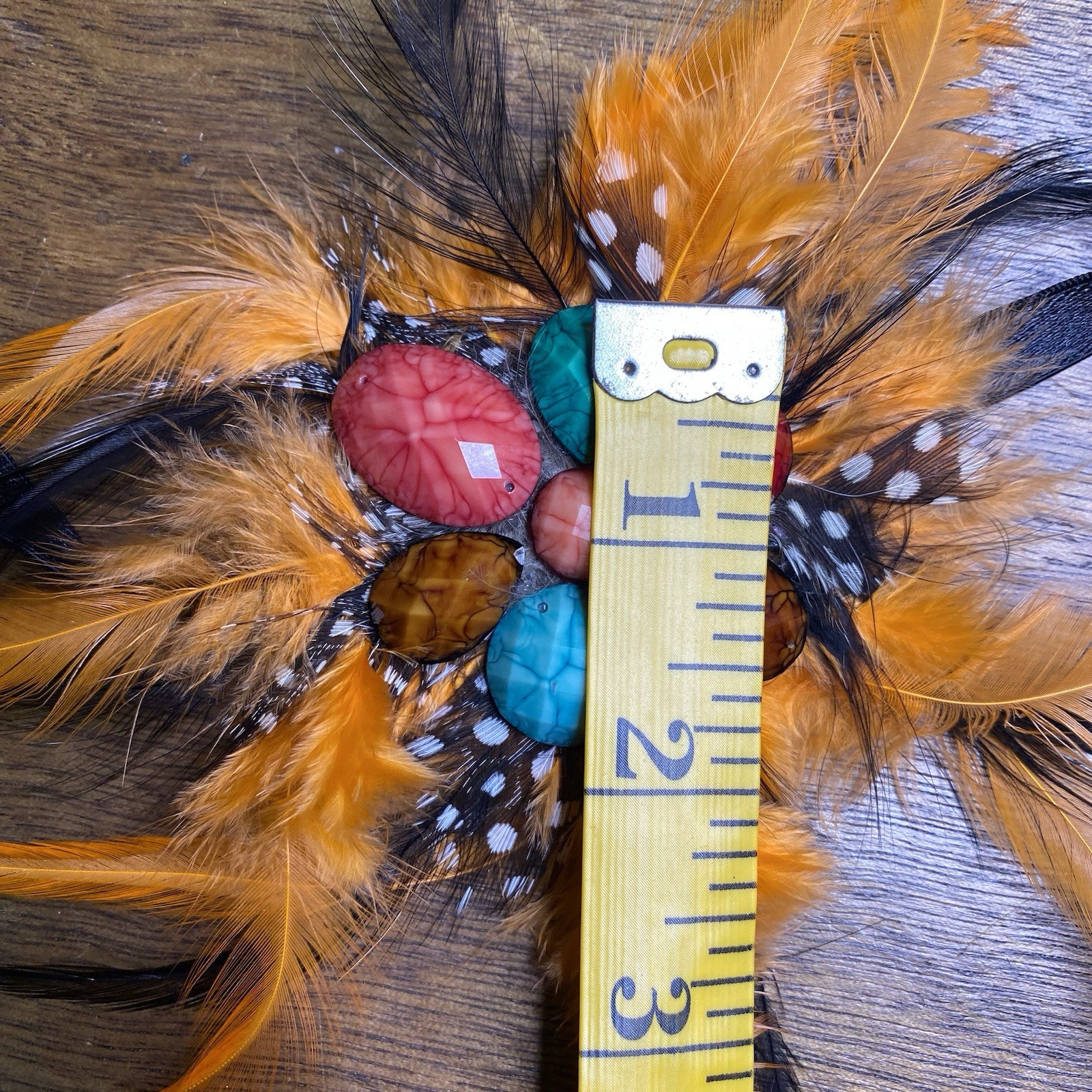 Feather Headband Elastic Strap Orange Black Fascinator Boho Hair Accessory