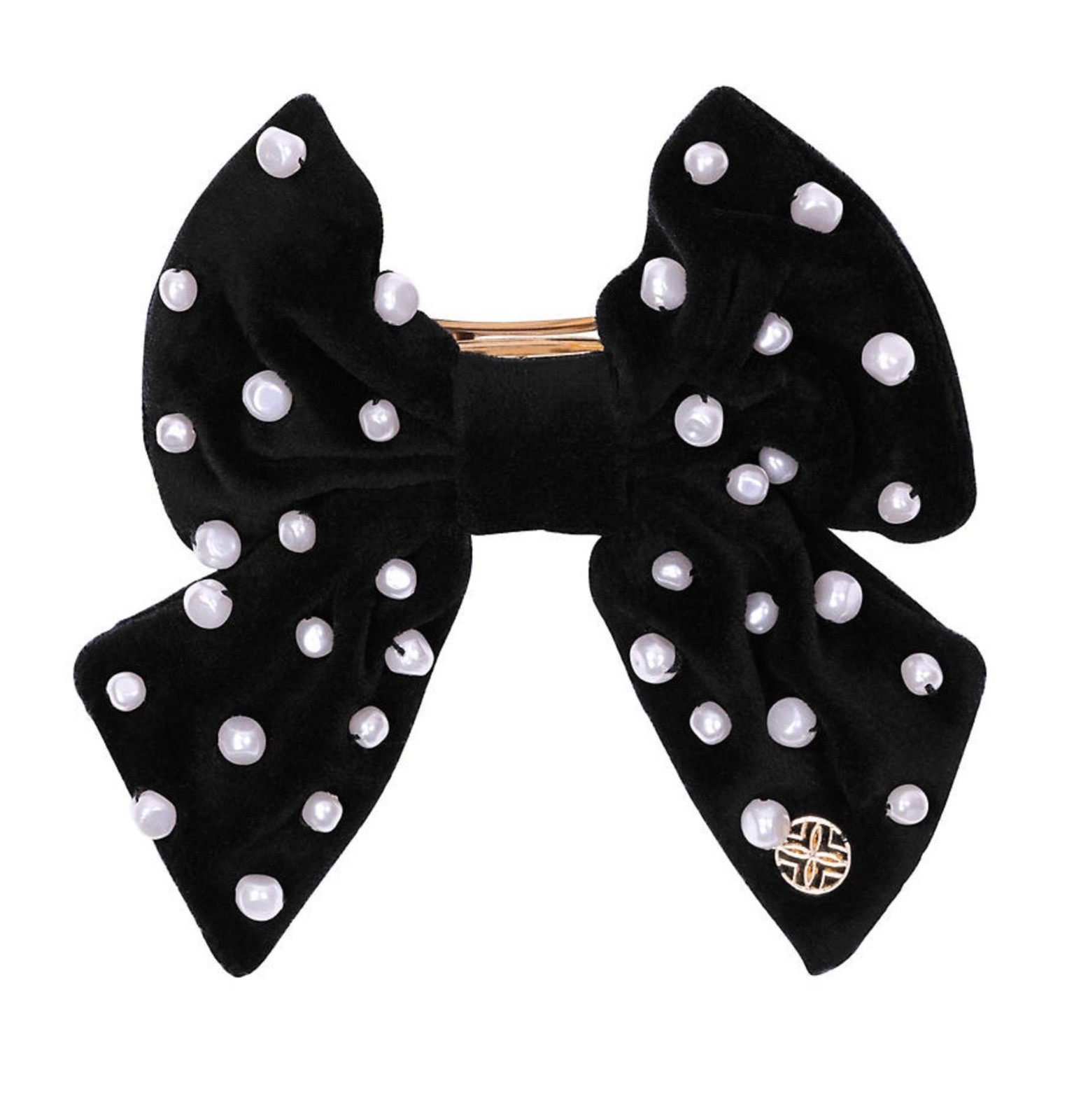 Lilly Pulitzer NWT Embellished Velvet & Pearl Bow Barrette Onyx