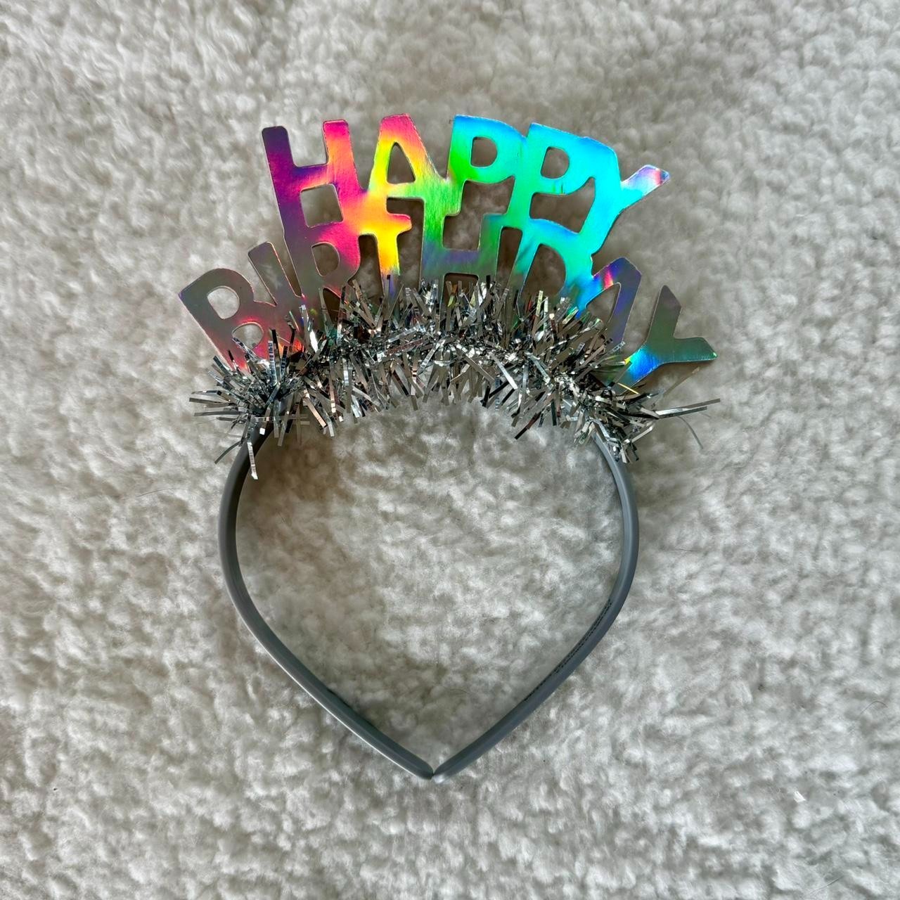 holographic happy birthday headband