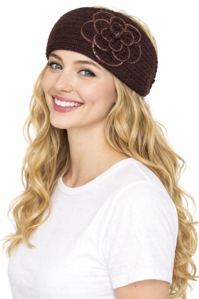 C.C Women’s Flower Pendant Winter Cable Knit Headband Headwrap Earmuff