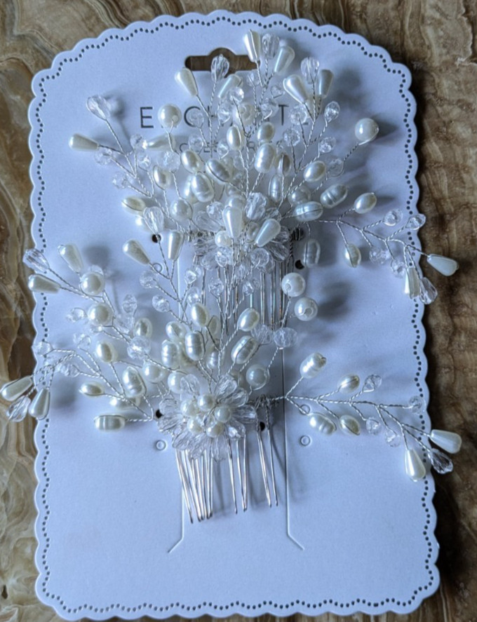 2 Pearl & Crystal Bridal Comb White Flower Special Occasion Hair Comb