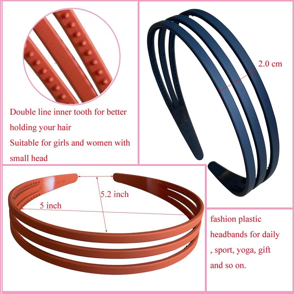 6pcs Thin Plastic Headbands for Girls with Small Head, Assorted Colors Cute H…