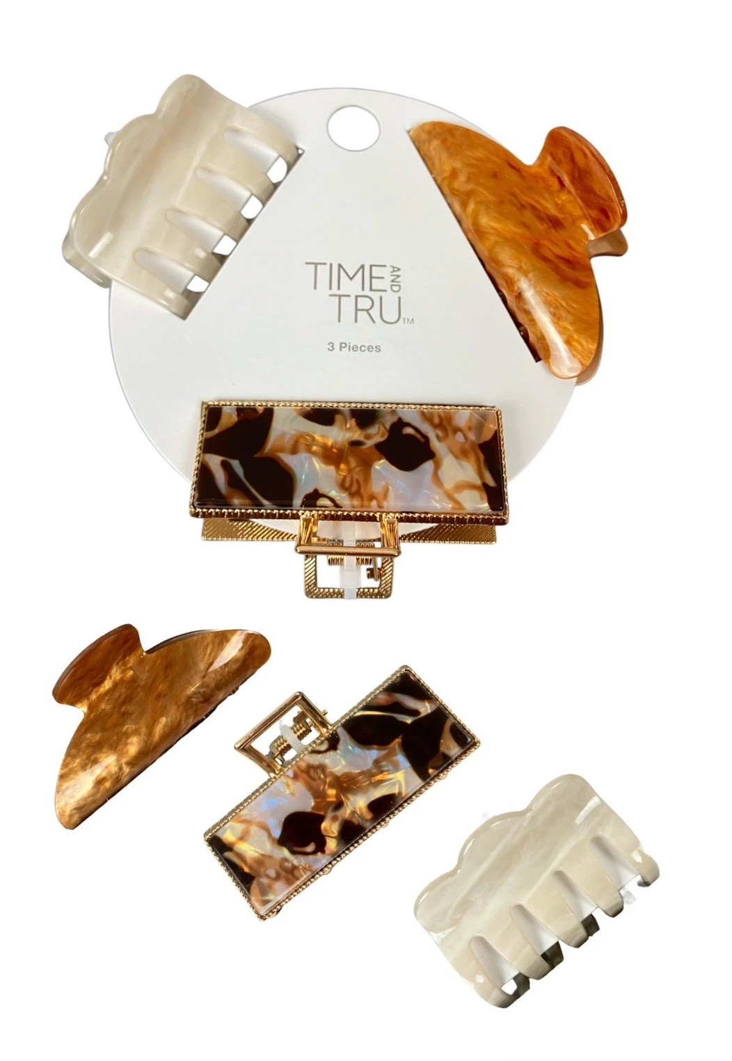 Time and Tru Women’s Metal and Plastic Hair Claw Clip Set, 3-Piece NEW;LOVE GIFT