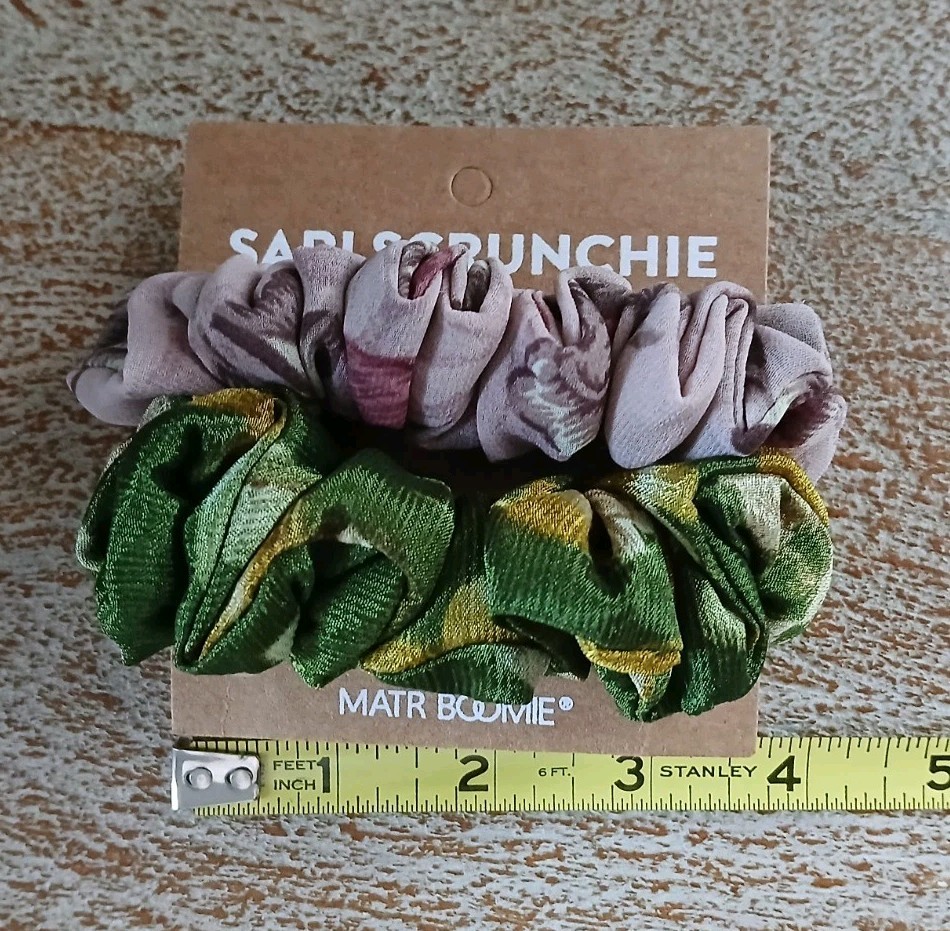 Anthropologie Lavender And Green Sari Scrunchie Set Matr Boomie Made In India