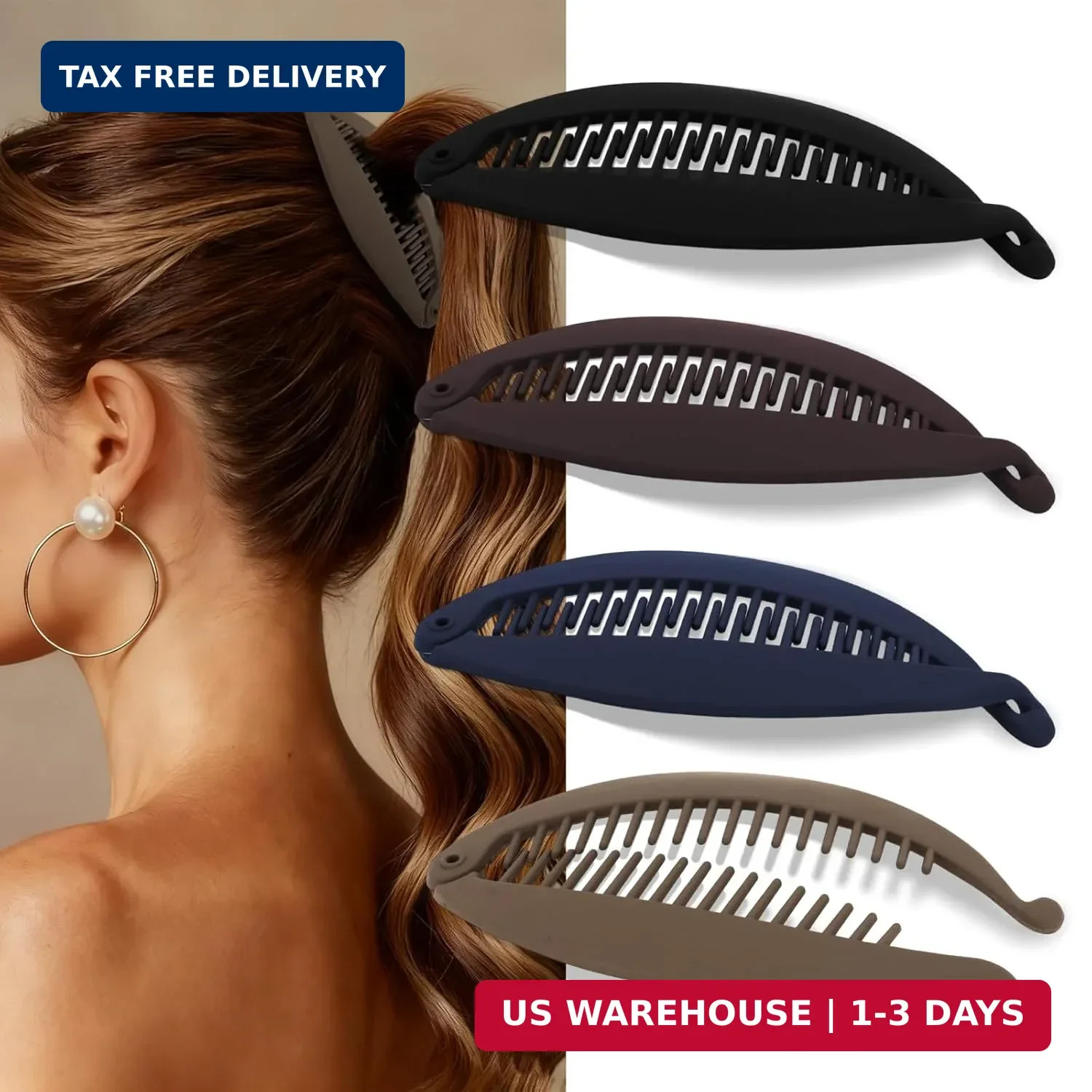 4 PCS Banana Clip for Women Matte Flat Hair Styling Clips for Thick Thin Hair Fr