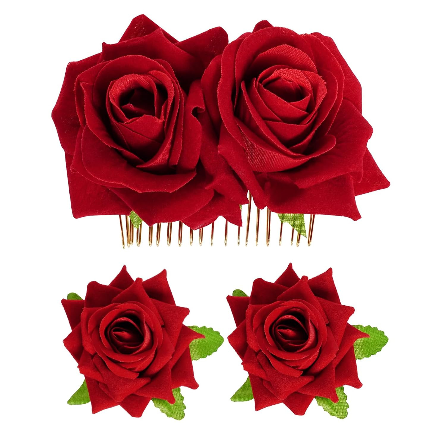 Rose Flower Hair Clip Fabric Rose Hairpin Rose Brooch Floral Clips, 3 Pcs