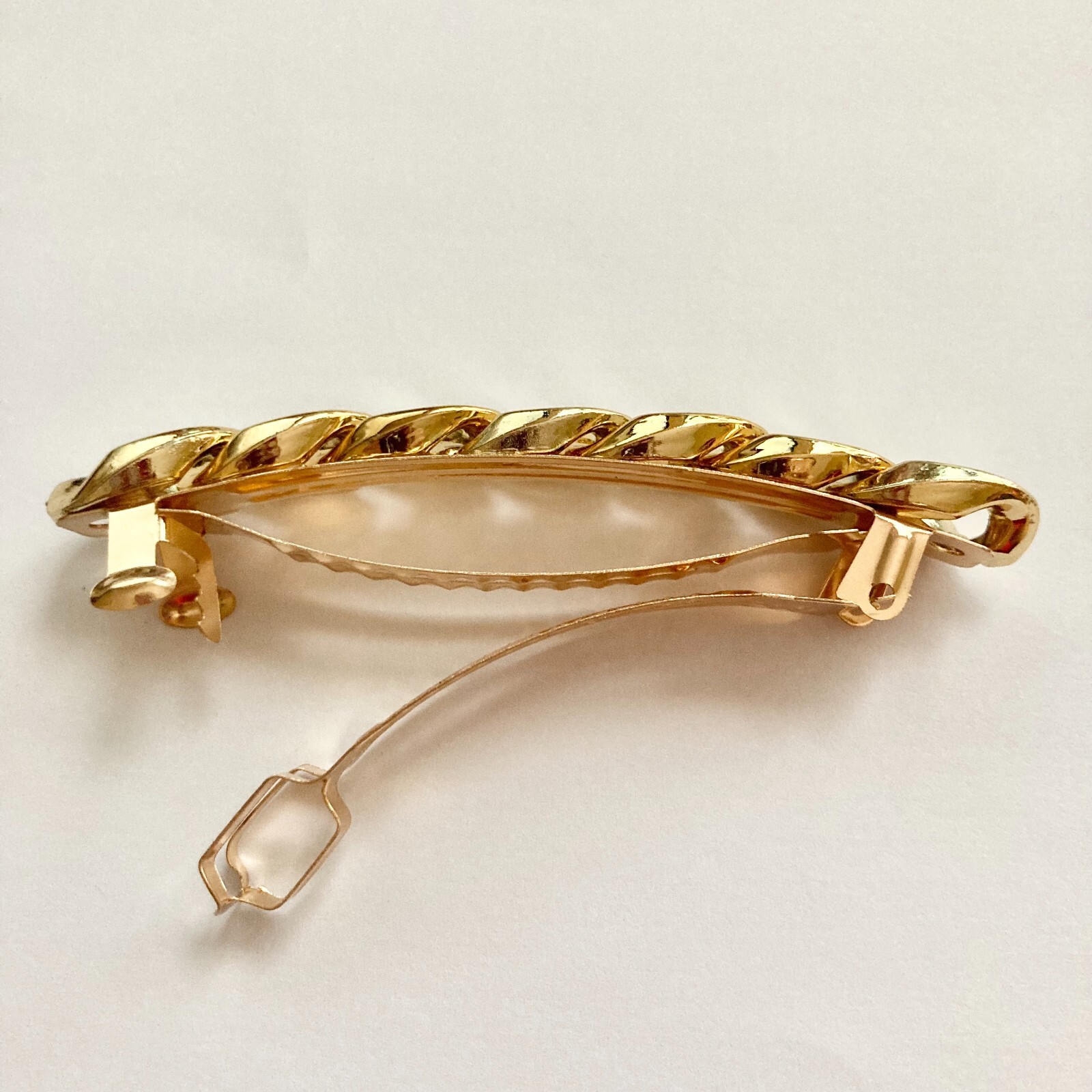 Large Gold Tone Acrylic Hair Barrette Clip Weave Chain Chunky Long Thick Hair