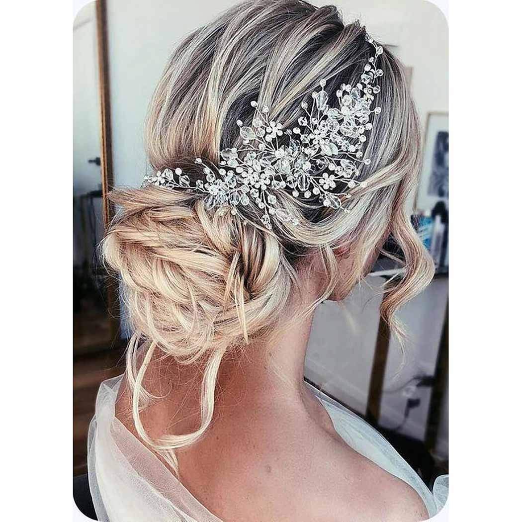 Rose Gold Flower Bride Wedding Headband Crystal Pearl Hair Vine Braid Piece