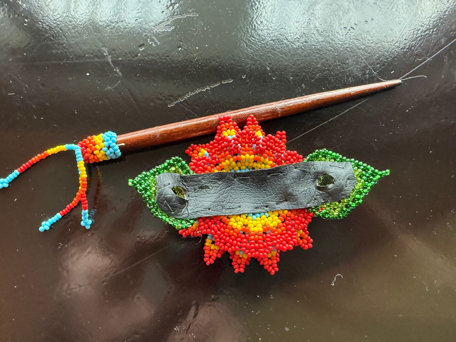 Guatemala Artisan Beaded Floral Hair Barrette Wooden Hair Accessory #2026053002