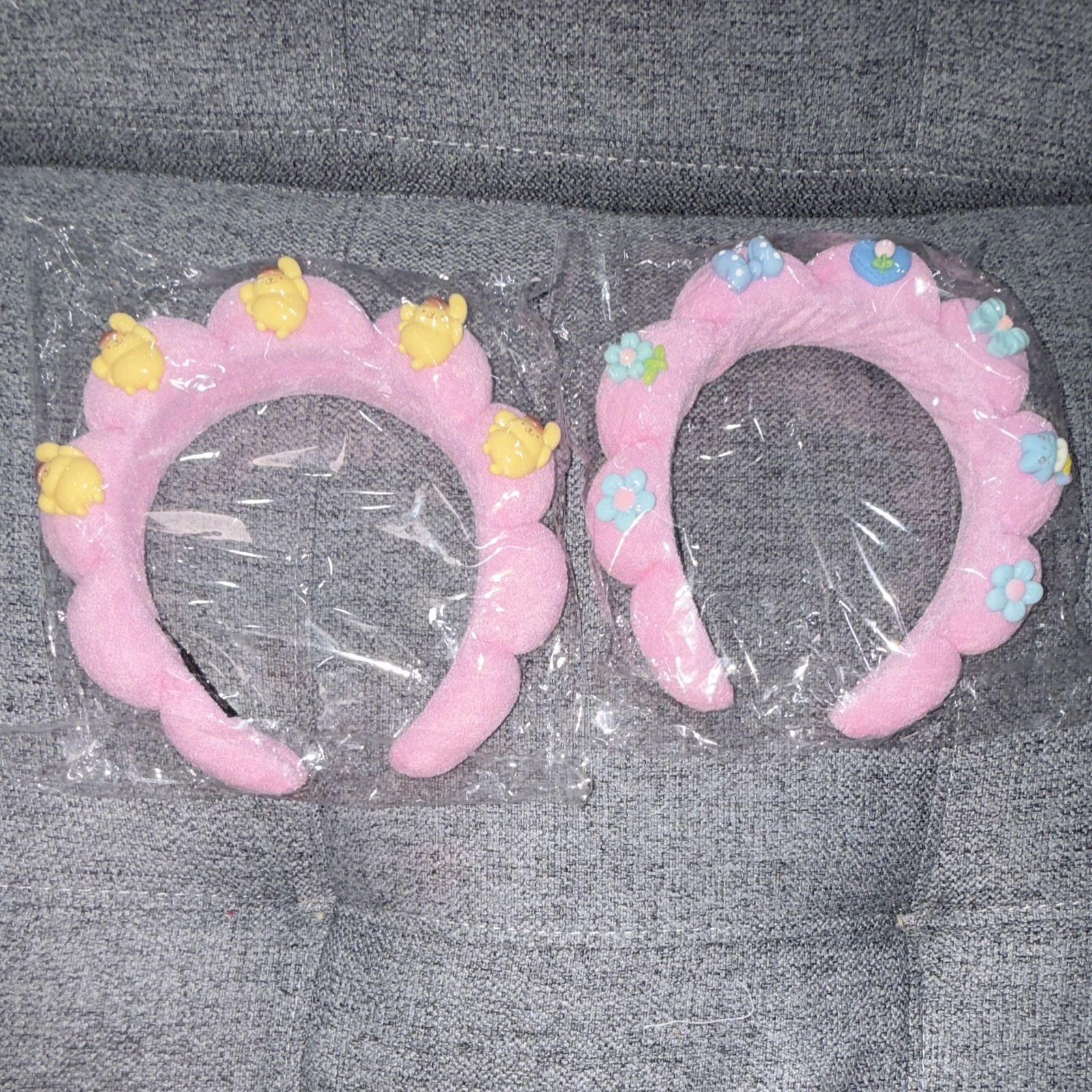 2 Pack Pink Padded Floral Headbands w/ 3D Yellow Chick & Blue Flower Accents