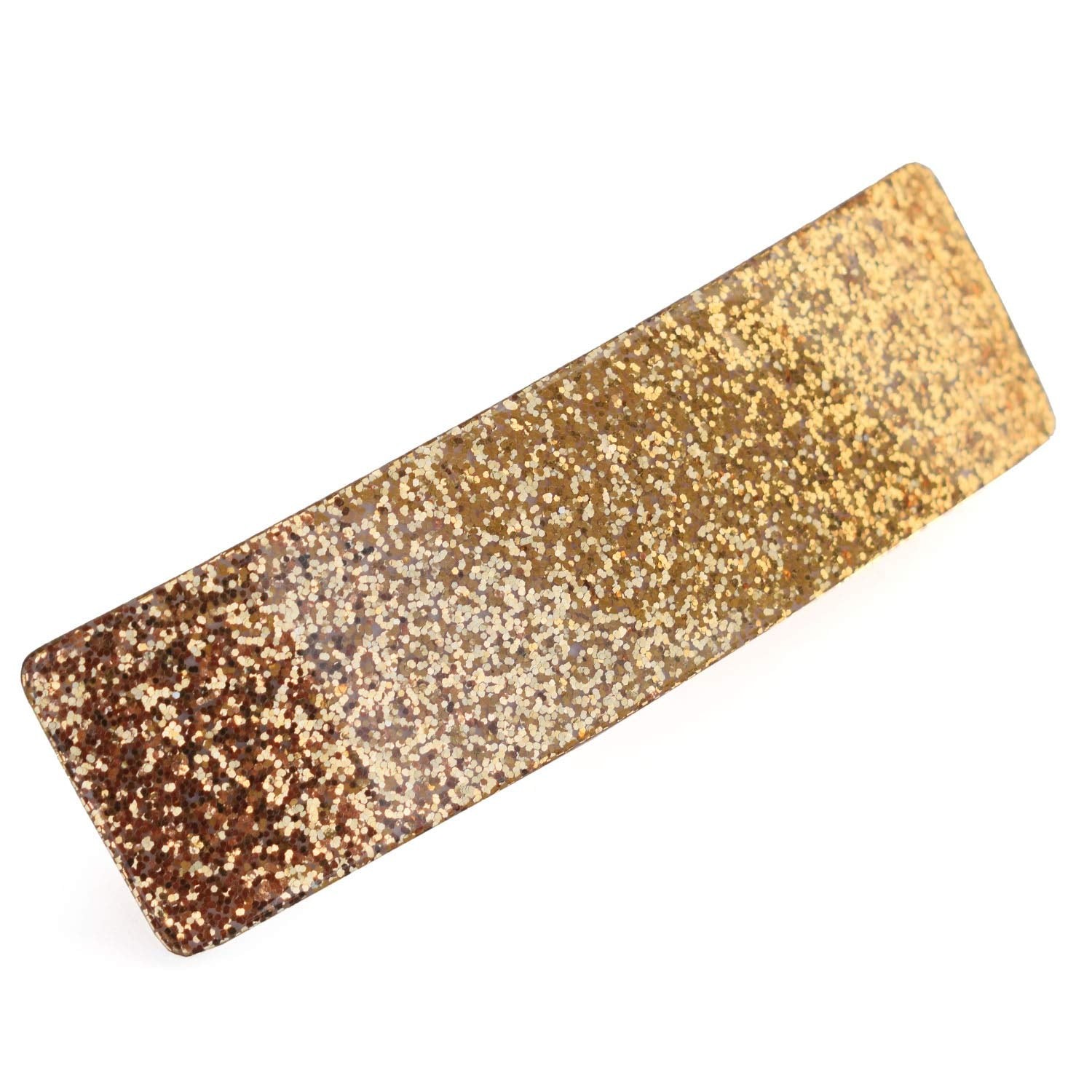 French Amie Rectangular Gold Glitter Cellulose Handmade Hair Clip Barrette