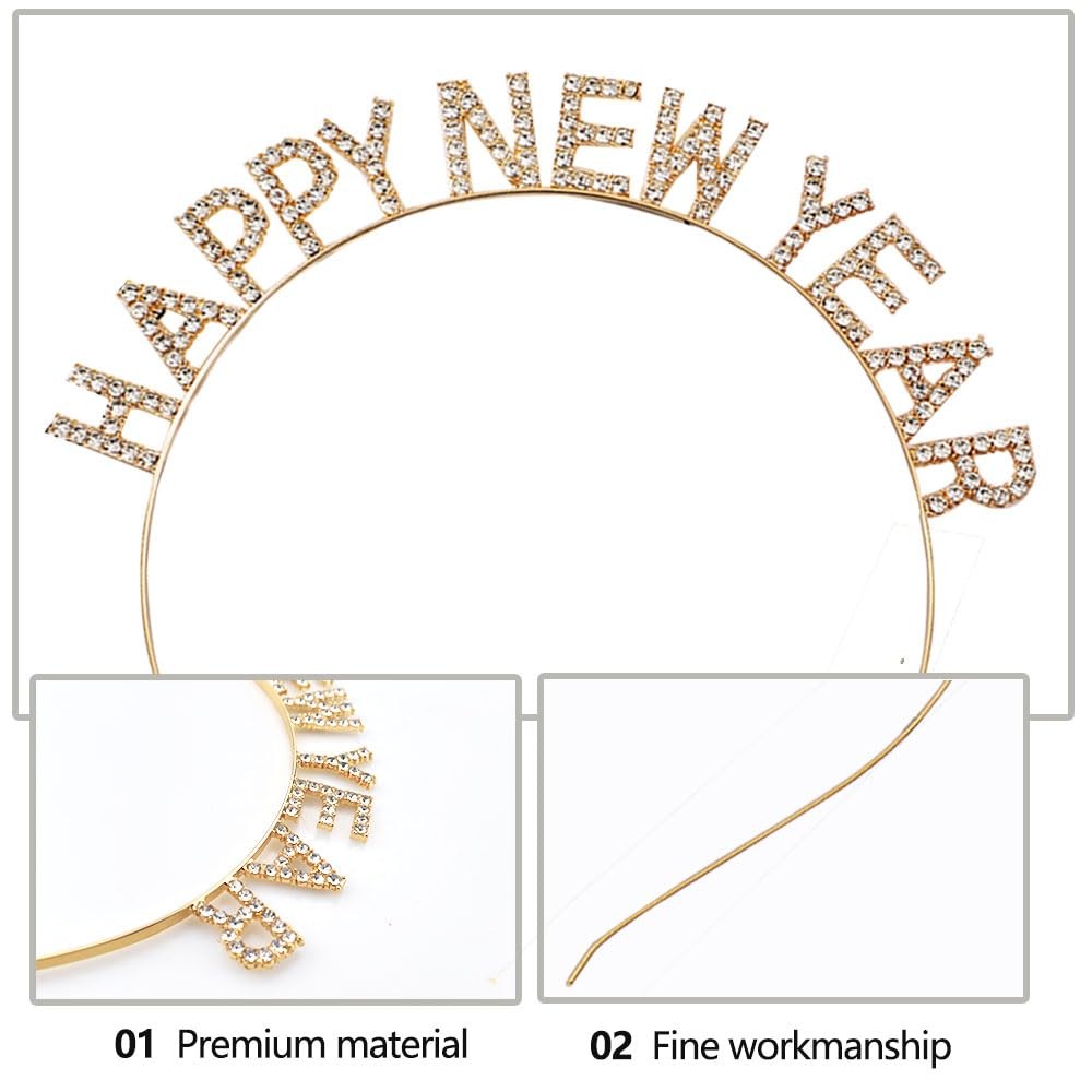 Happy New Year Headbands for Women Rhinestone New Years Eve Hair Accessories