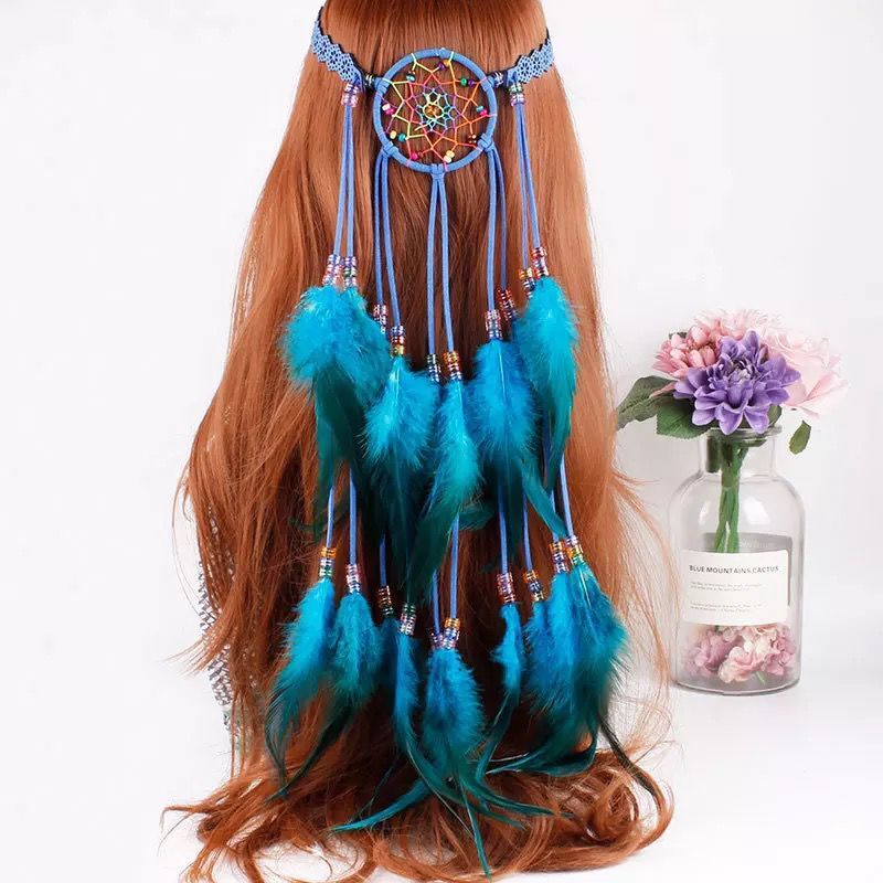 Boho Indian Feather Headband Dream Catcher Hair Band Beads Native Party Costumes