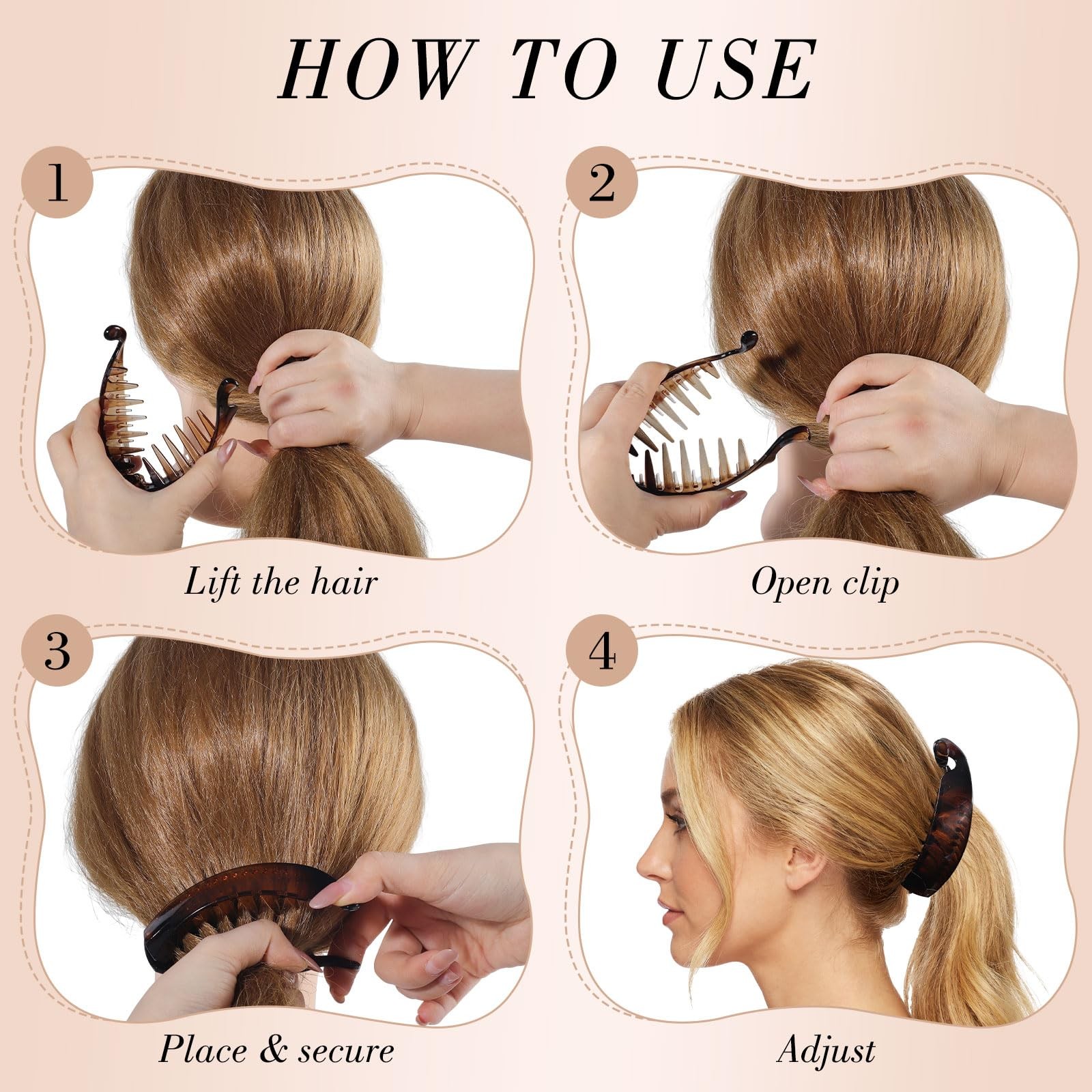 Obeoby 4 Pack Banana Clip, 4 Inch Hair 1 Count (Pack of 4), Black White Brown