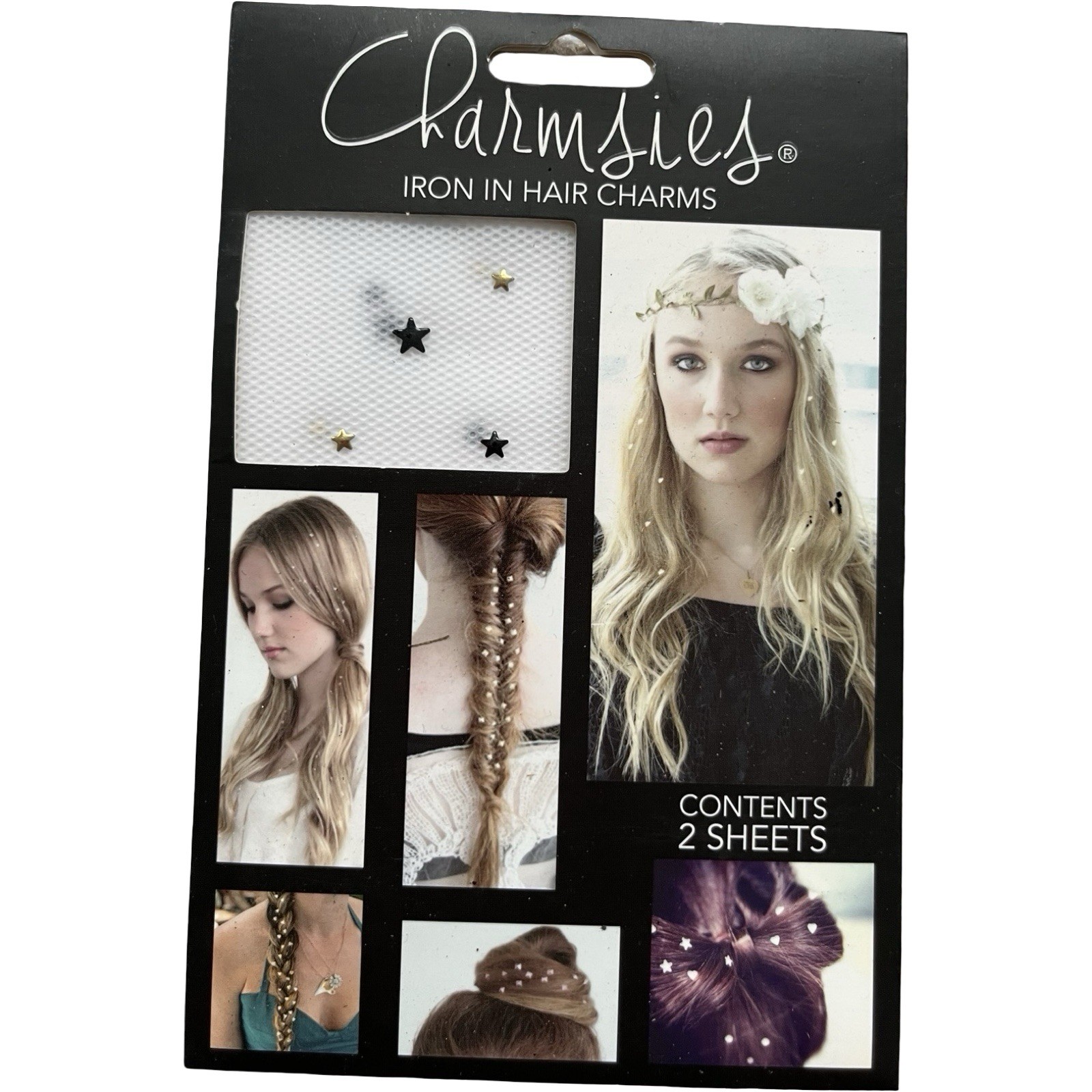 Charmsies Iron In Hair Charms Decor Black Gold Stars – apply with flat iron