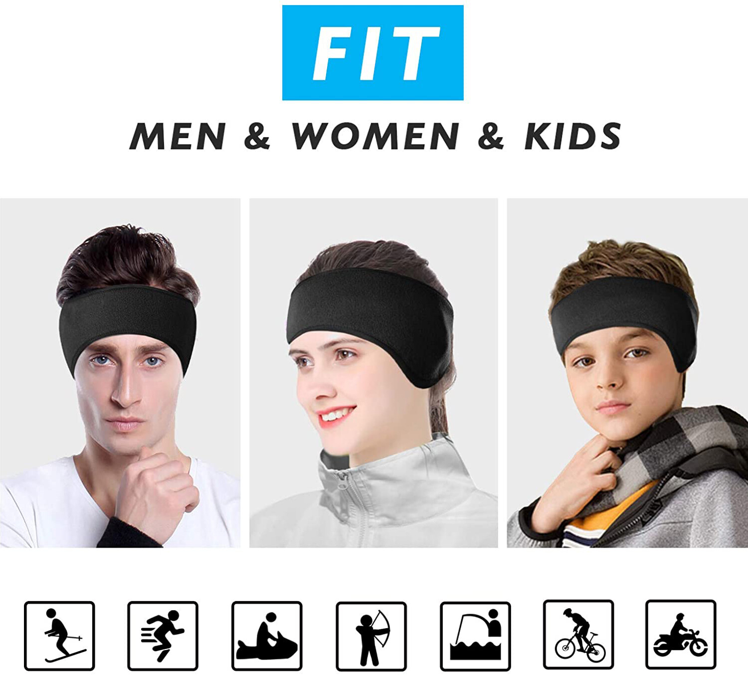 Winter Fleece Ear Warmers Muffs Headband for Men Women Kids Ski Running Cycling