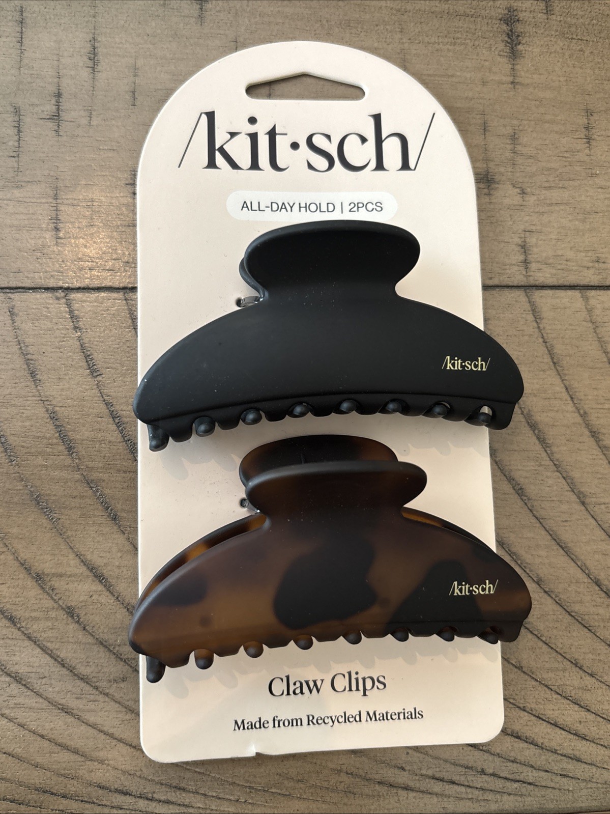 BRAND NEW Kitsch Recycled Plastic Medium Claw Clips 2pc Set- Black & Tort