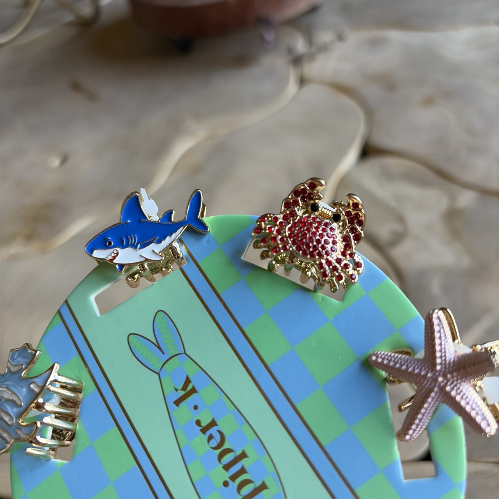 Piper K Ocean Sea Life Hair Clip Fish Shark Starfish Shell Crab Enamel 6pc
