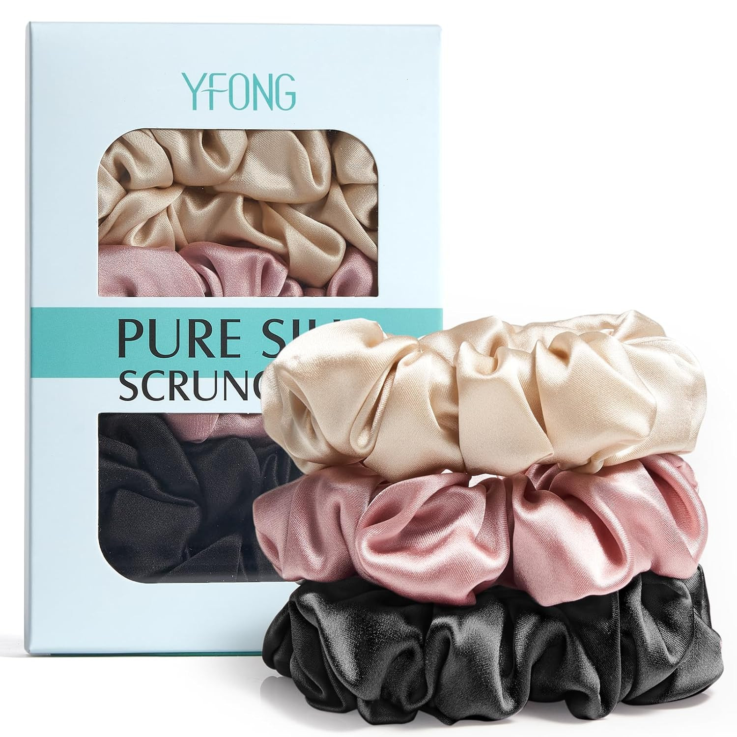 3 PCS 100% Mulberry Silk Scrunchies for Women Girls, 22 Momme Soft Hair Ties for