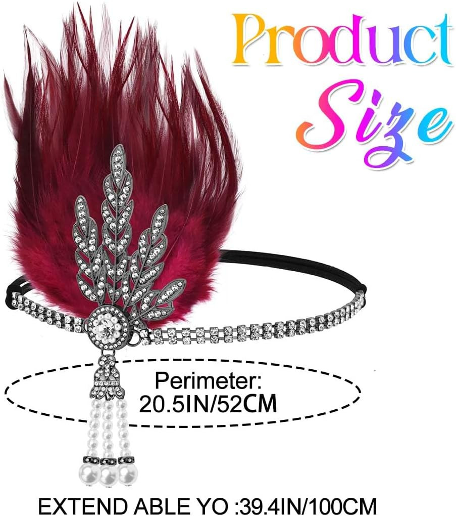 1920S Flapper Feather Headpiece Leaf Rhinestone Headband Roaring 20S Headwear…