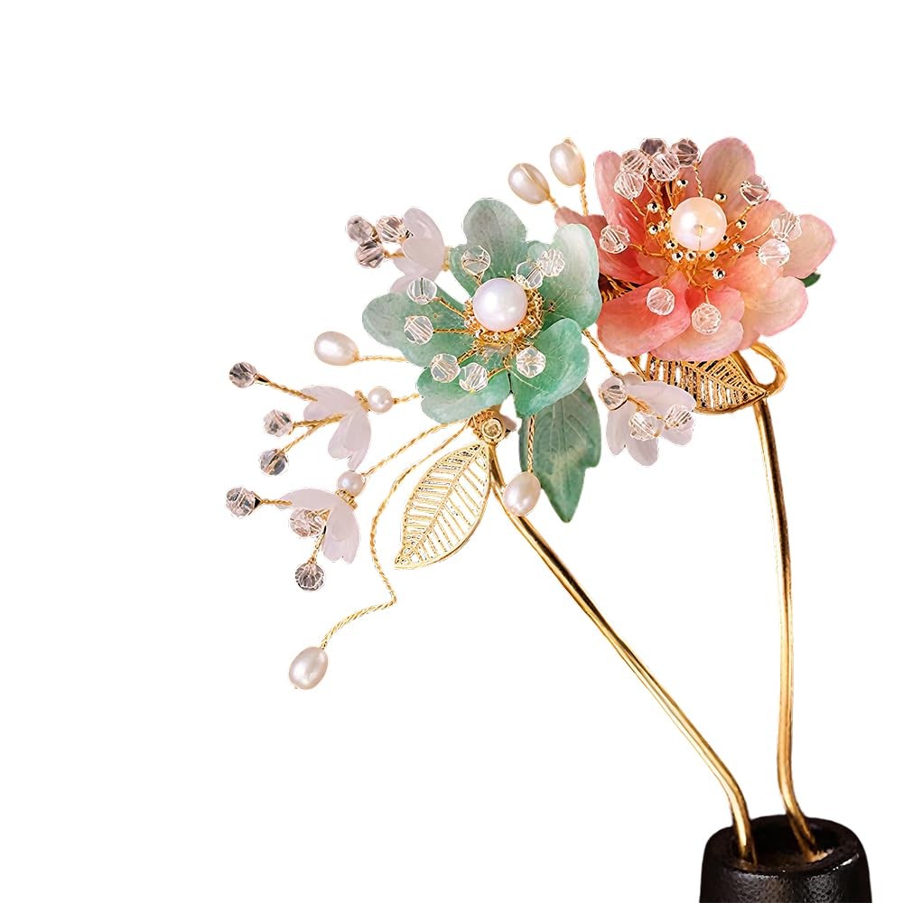 Chinese Flower Hair Sticks for Buns Hanfu Hair Pins Decorative Chopstick