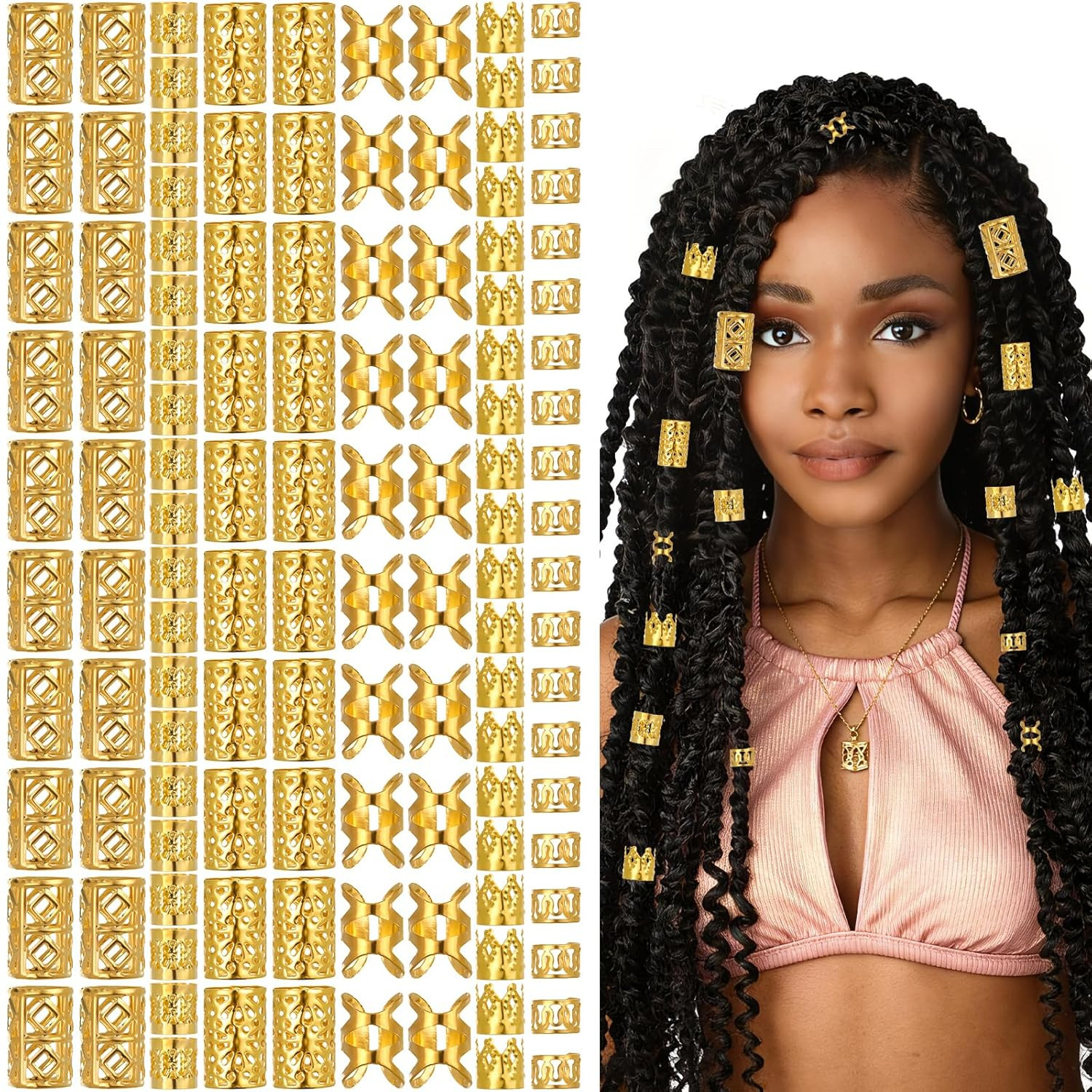 120Pcs Gold Hair Jewelry for Braids Accessories Loc Jewelry for Hair Dreadlocks