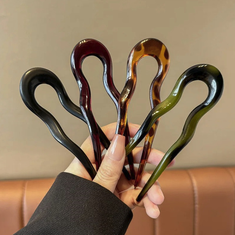 U-Shaped Hair Fork Tortoiseshell Acrylic Hair Stick Clip – NEW