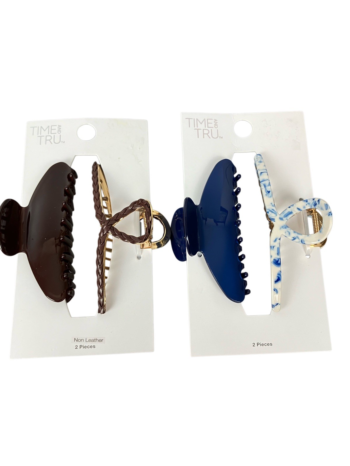 Time and Tru 2 Pack Hair Claws, Looped And Braided PU Hair Claws Blue & Brown