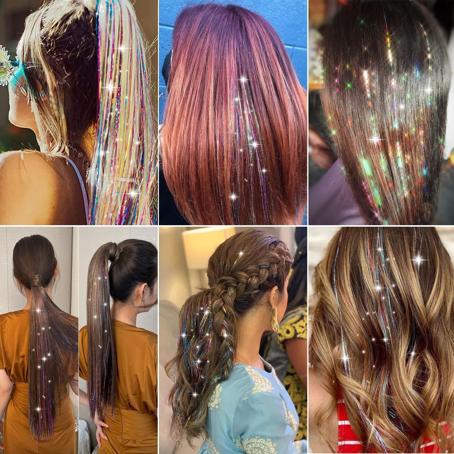 Hair Tinsel Clip in Pack of 12 Pcs Glitter Tinsel Hair Extensions 24 Inch Clip i