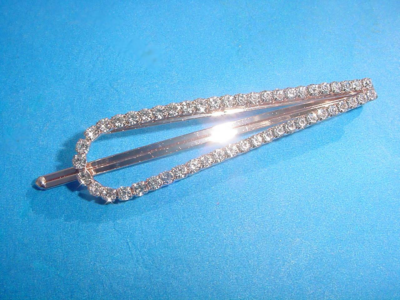* Pretty Teardrop Shape Silver Rhinestones Rose Gold Color Hair Pin *