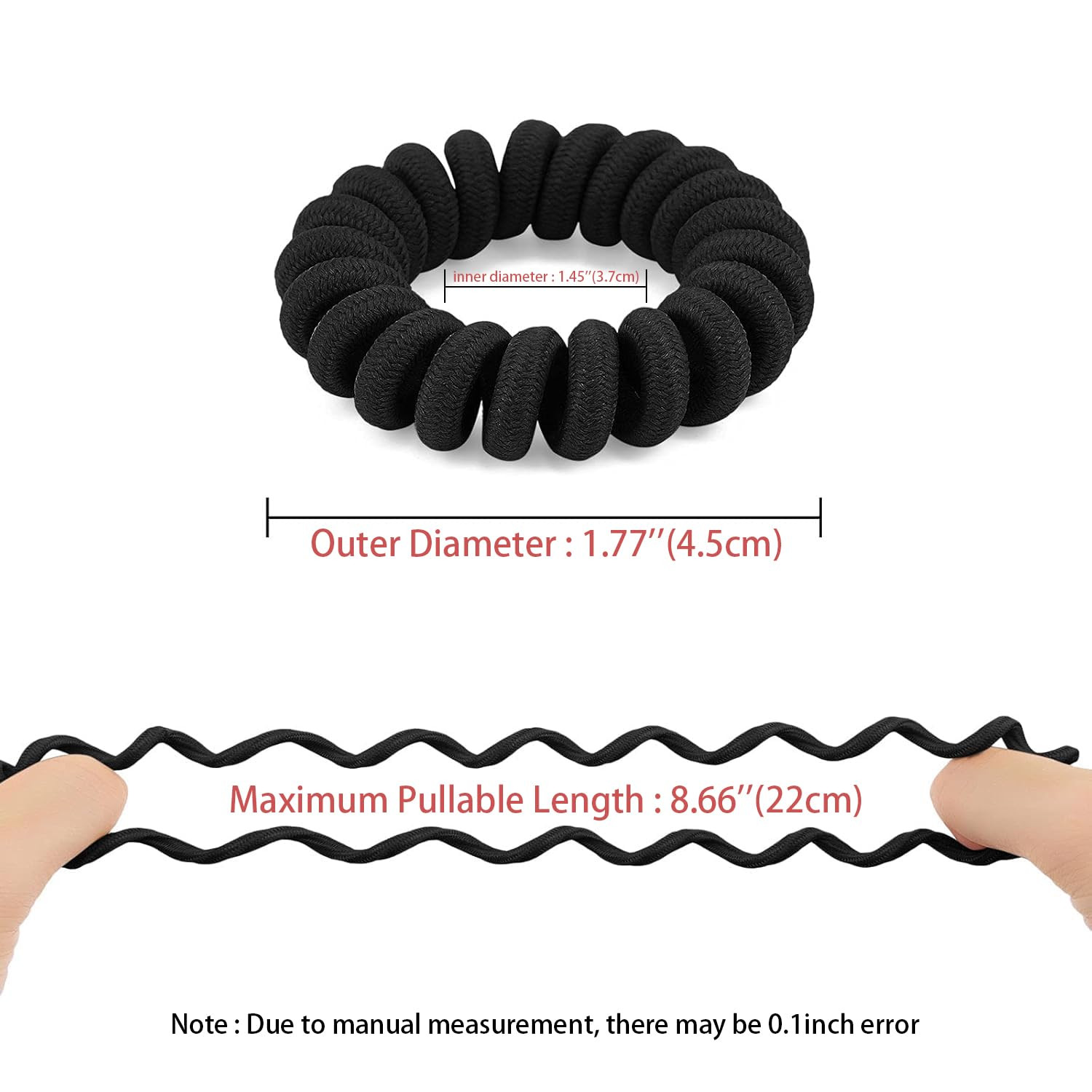 Spiral Black Cloth Hair Ties for Thick, Ponytail Holders (12 Pcs), No Crease Pho